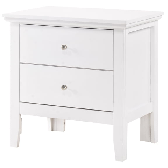 Elegant White Transitional Nightstand | 24"W x 16"D x 24"H | 2 Drawer Particle Board Bedside Table | No Assembly Required | Perfect for Bedroom Decor