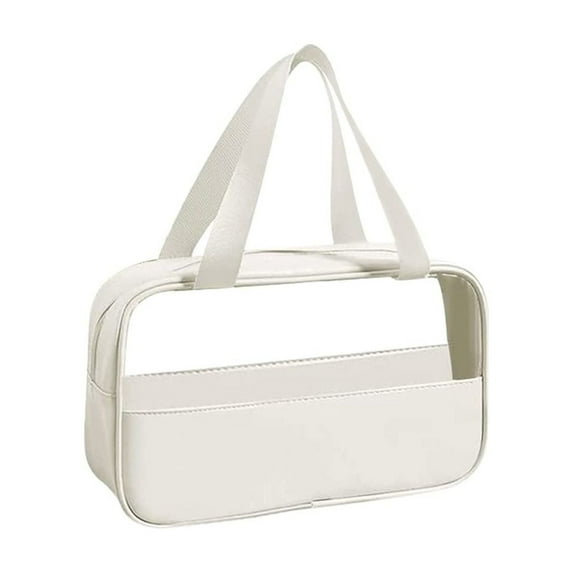 Elegant White Travel Cosmetic Bag For Women And Girls Portable Zippered Makeup Organizer Wash Pouch