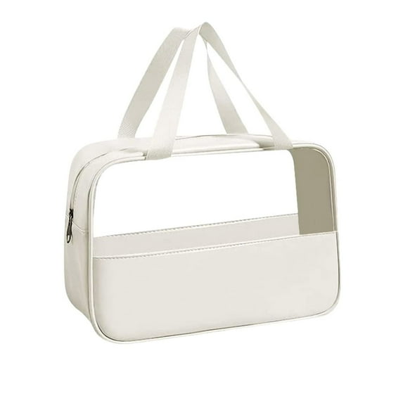 Elegant White Travel Cosmetic Bag For Women And Girls Portable Zippered Makeup Organizer Wash Pouch