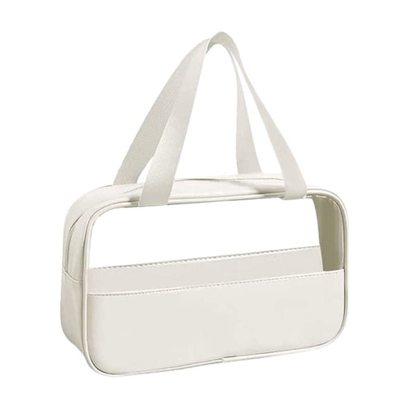 Elegant White Travel Cosmetic Bag For Women Portable Makeup Organizer With Secure Zipper Design