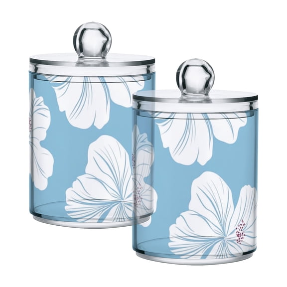 Elegant White Tropical Flowers Translucent Plastic Cans Storage Canisters with Lid Set of 2