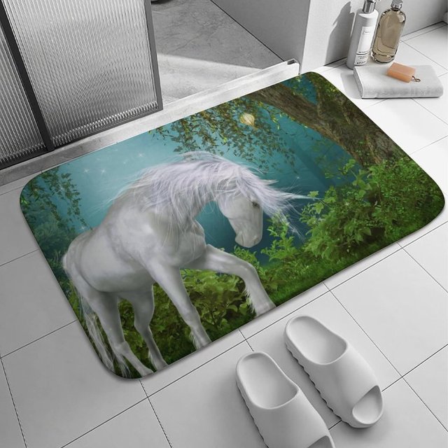 Elegant White Unicorn in The Forest Bath Rugs Absorbent Non Slip Door