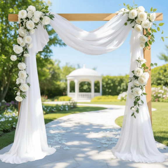 Elegant White Wedding Arch Draping Fabric 30" x 18FT Sheer Chiffon Backdrop Panel for Bridal Shower Baby Shower Birthday Party Photo Booth Church Outdoor Event Decorations