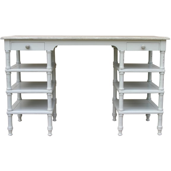 Elegant White and Riverwash Island Desk-Classic Style
