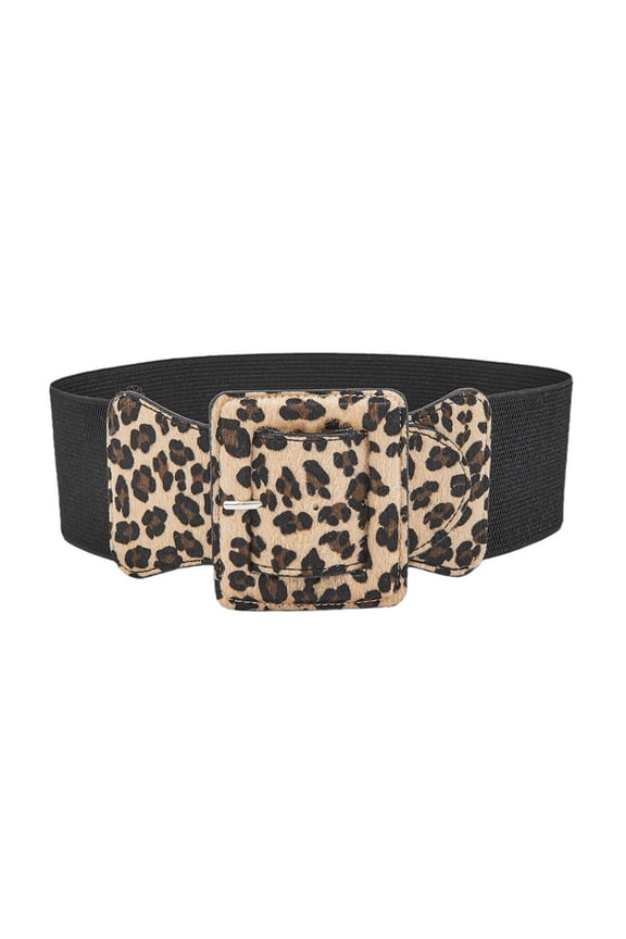 Elegant Wide Belt for Retro Dress Lovers Unique Wild Leopards Pattern Graceful Wide Waist Cincher Elastic Corset