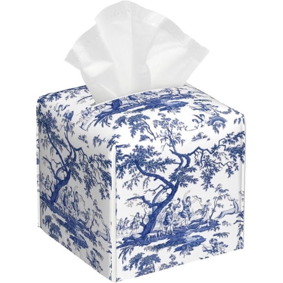Elegant Wildflowers Tissue Box Cover Square,Tissue Holder with Belt Bottom,Stylish Leather Napkin for Vanity Countertop,Nightstands,Office Desk,5.2"5.2"5.2"