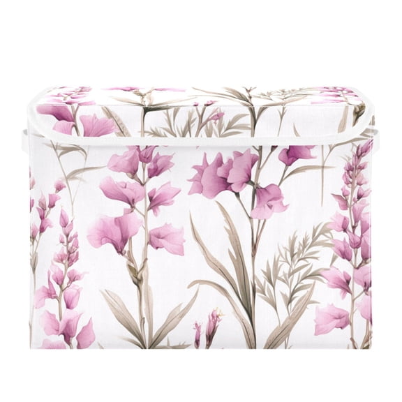 Elegant Willow Herbs Leaves Foldable Storage Bin with Lid and Handle Collapsible Storage Box 16.5 x 12.6 x 11.8 inches