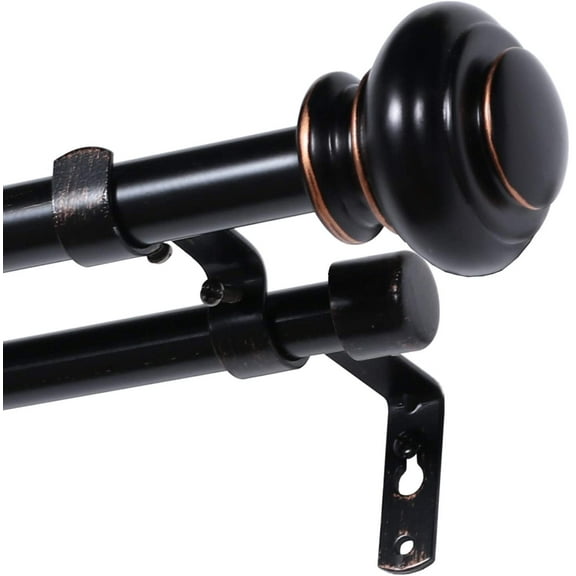 Elegant Window Treatment Telescoping Double Curtain Rod Set with Classic Cap, 3/4-Inch Diameter, Adjusts from 48 to 84 Inches, Black