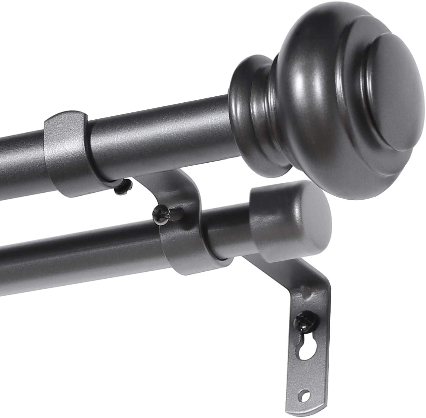 Double Curtain Rod Set - 3/4" Adjustable Rod 66-120 Inch With Square Finials, Black