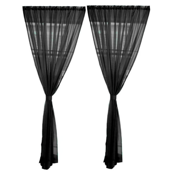 Elegant Window Voile Curtain - 2 Panel - Extra Wide Curtains for Sliding Black - 200x200cm