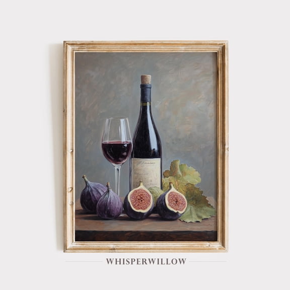Elegant Wine And Figs Still Life, Able, European Italian Wall Decor, Fine Art Kitchen And Restaurant Art Home Decor, 8x12 UNFRAMED