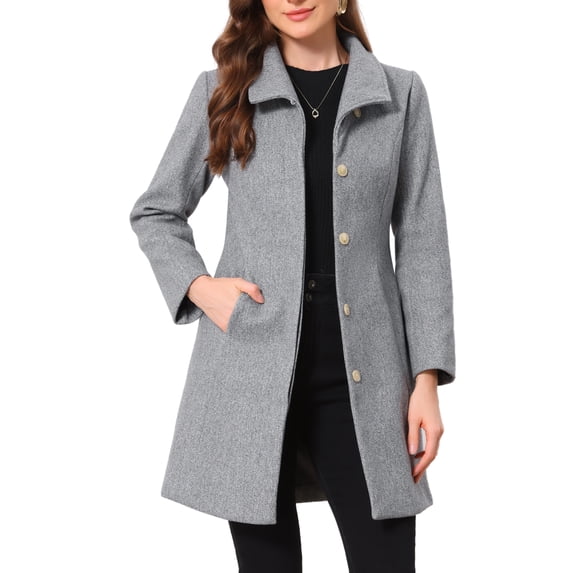 Elegant Winter Coats for Women's Casual Button Outwear Pea Overcoat XL Grey