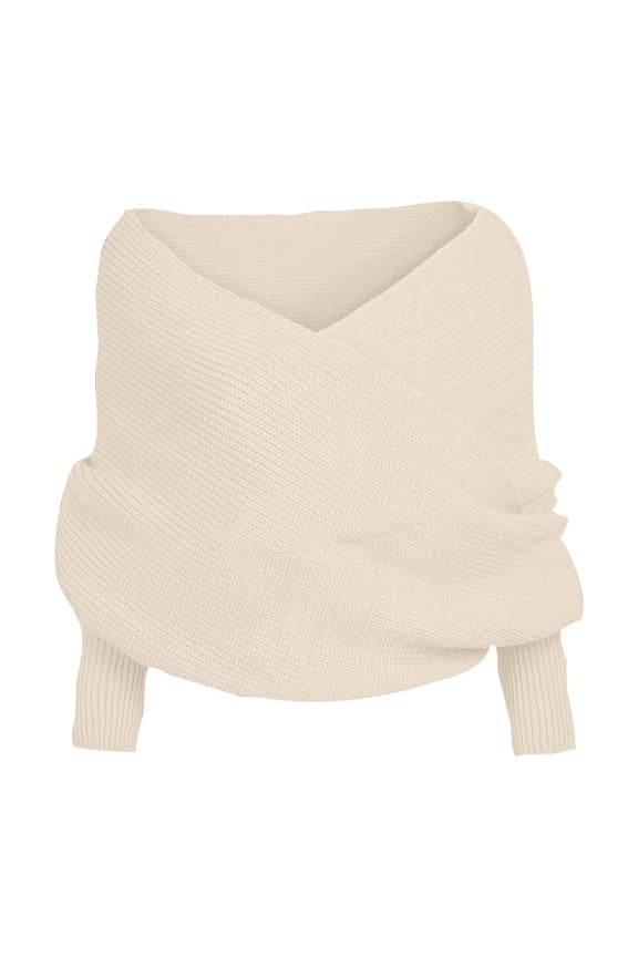 Elegant Winter Knit Blouse with Detachable Long Sleeve Scarf Shawl for Women