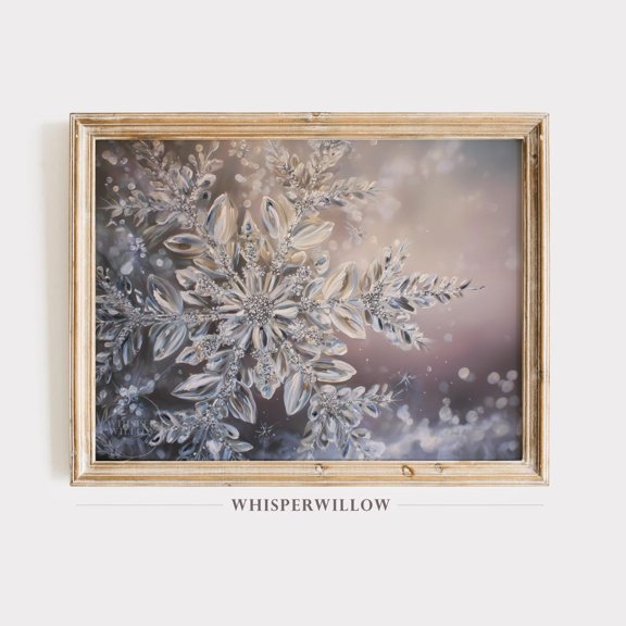 Elegant Winter Snowflake Art, Able, Silver Abstract, Magical Winter Frost, Sparkle Crystal Wall Decor Home Decor, 24x36 UNFRAMED