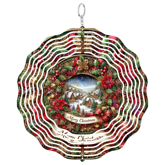 Elegant Winter Village 3D Wind Spinner Kinetic Yard Art Hanging Christmas Snow Decor