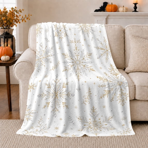 Elegant Winter Wonderland Snowflake, Festive Holiday Scene, Warm Flannel Blanket for Living Room and Family Room, Art Lovers Housewarming Gift, Festive Home Decor