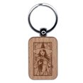 thumbnail image 1 of Elegant Witch with Black Cat Halloween Rectangle Keychain Charm Tag - Engraved Wood, 1 of 6