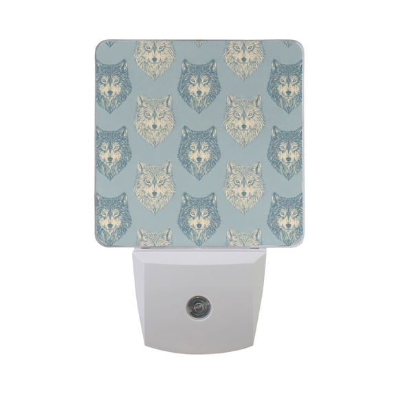 Elegant Wolf Face Pattern LED Night Light Sensor Lamp Plug-in Adjustable Brightness 2 Pack