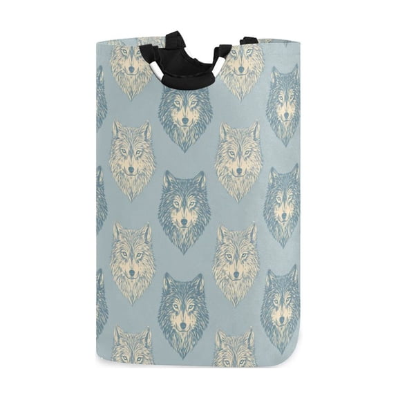Elegant Wolf Face Pattern Laundry Basket with Handles Foldable Laundry Hamper Freestanding Washing Bin 50L