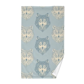 Elegant Wolf Face Pattern Pure Cotton Bath Towel Hand Towel 1 Piece for Pool Beach Gym 16" x 28"