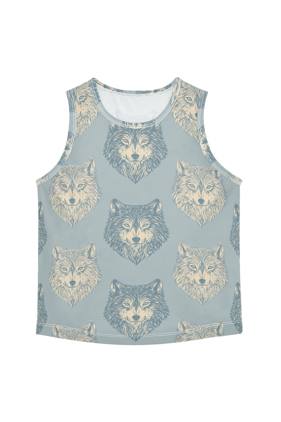 Elegant Wolf Face Pattern Vest Undershirt Tank Top Sleeveless Quick Dry 7-8Y