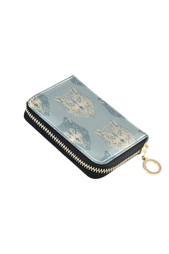Elegant Wolf Face Pattern Women's Credit Card Holder PU Leather Zipper Wallet RFID Blocking