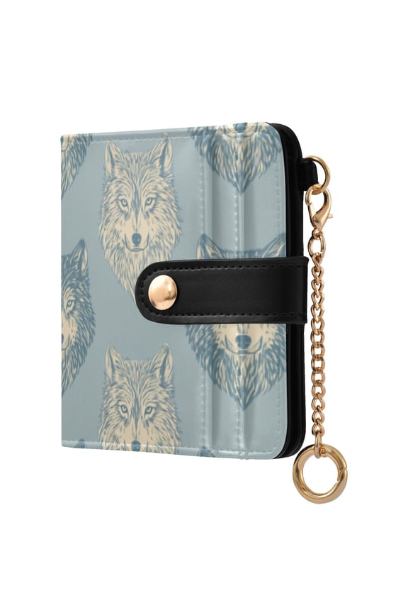 Elegant Wolf Face Pattern Women's Wallet PU Leather Card Cases RFID Blocking Purse Billfold with Key Ring