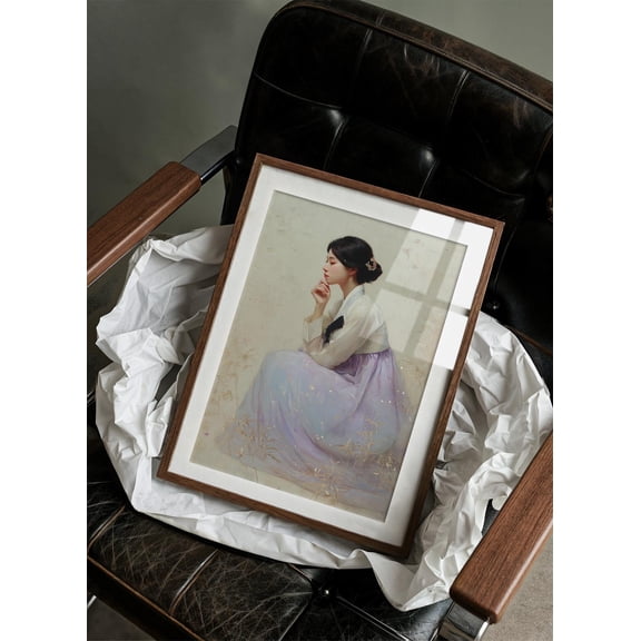 Elegant Woman In Hanbok Poster Art Korean Traditional Dress Soft Pastel Portrait , Poster Print Only