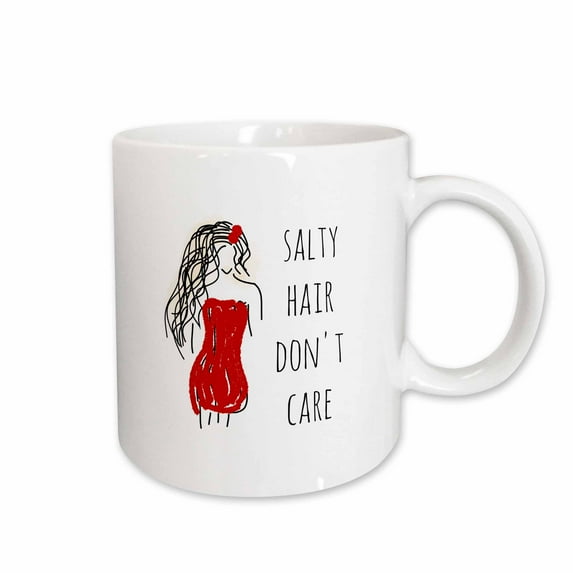 3drose, Elegant Woman in Red. Salty Hair Do Not Care Funny Text on White, 11oz Mug