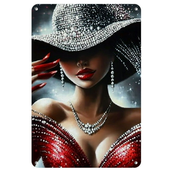 Elegant Woman Iron Painting Mural, Durable Metal Home Decor, Weather-Resistant Wall Art, with Pre-Drilled Hanging Holes, for Indoor & Outdoor Use