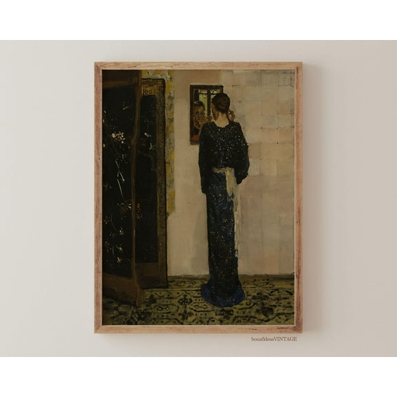 Elegant Woman In Mirror Poster , Vintage Wall Art Poster, Classic Design, Poster Home Decor, Retro Style Warm Present Vintage UNFRAMED Poster Size 8x12