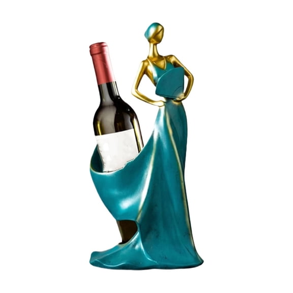 Elegant Woman Sculpture Wine Bottle Holder, Blue & Gold Resin Art Rack, Decorative Tabletop Stand for Home Bar Kitchen Counter Display