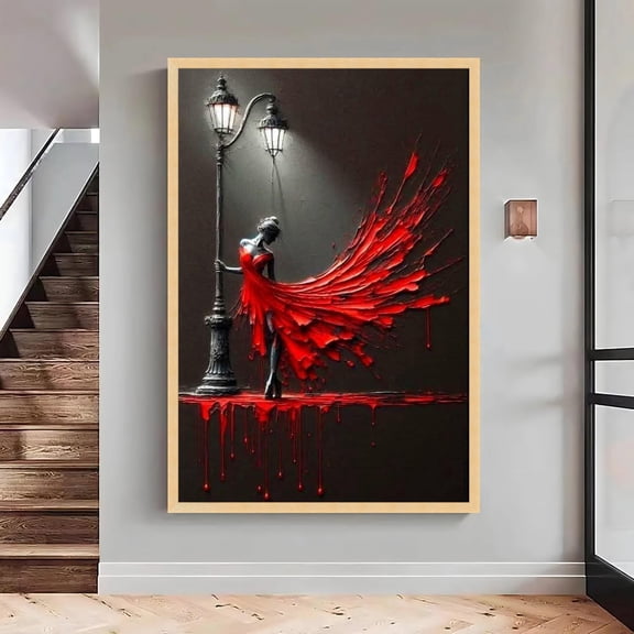Elegant Woman in Red Dress, 3D Print, Contemporary Dance Wall Decor, - Large, Oversized Poster, Poster Only