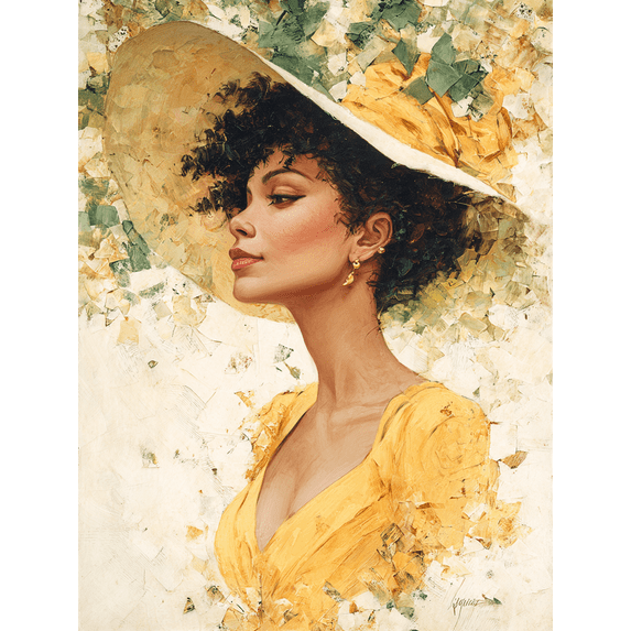 Elegant Woman in Yellow Hat Canvas Print, Suitable for Living Room, Bedroom, Dining Room, Hallway, Office, Cafe