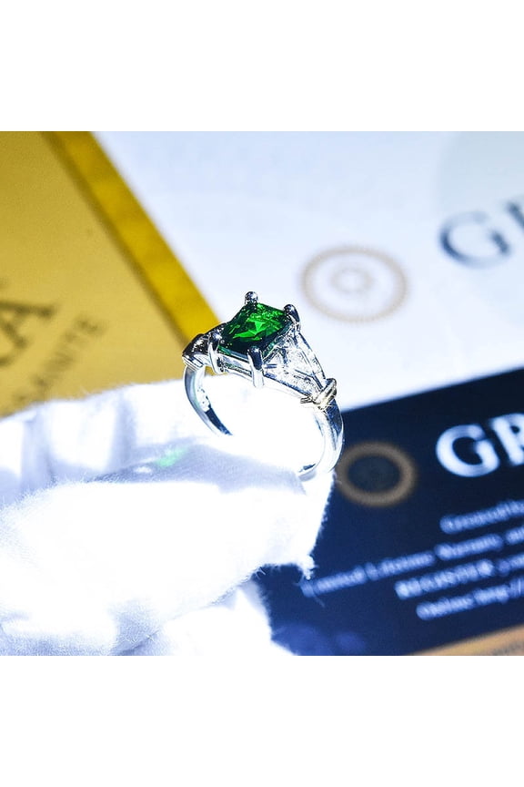 Elegant Women 14k White Gold Filled Sterling Silver Square Cut Emerald Gemstone Birthstone Crystal Wedding Bridal Band Ring Size 6-10
