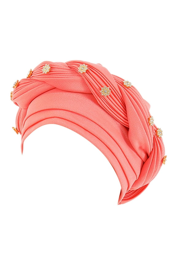Elegant Women Beret with Intricate Beading and Braid Design Ruffle Wrap Cap Satin Lined Sleep Hair Bonnet for Daily Comfort
