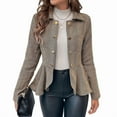 thumbnail image 1 of Elegant Women Blazer Business Work Office Peplum Hem Jacket Open Front Herringbone Coats Camel L, 1 of 8