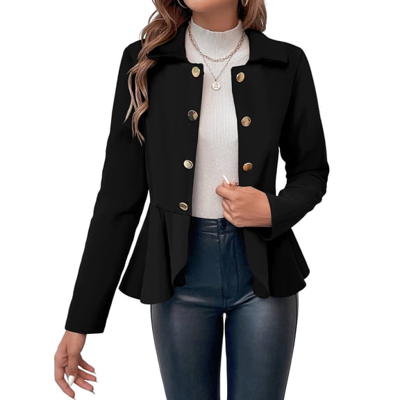 Elegant Women Blazer Business Work Office Peplum Hem Jacket Open Front Herringbone Coats