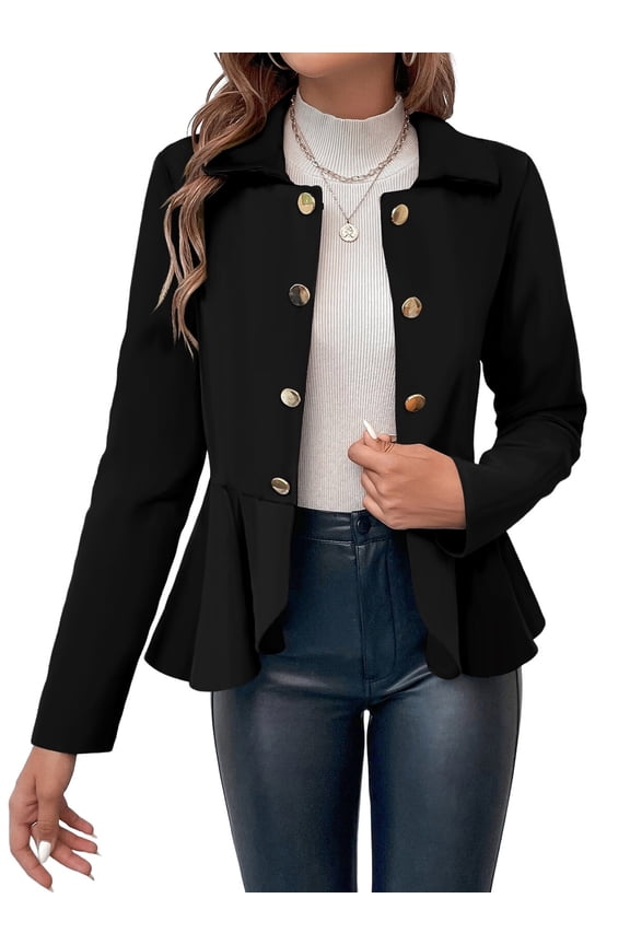 Elegant Women Blazer Business Work Office Peplum Hem Jacket Open Front Herringbone Coats