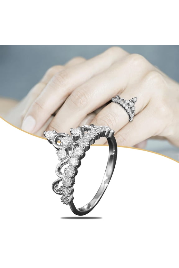 Elegant Women Crown Jewelry 925 Silver Rings White Wedding Ring 6-10