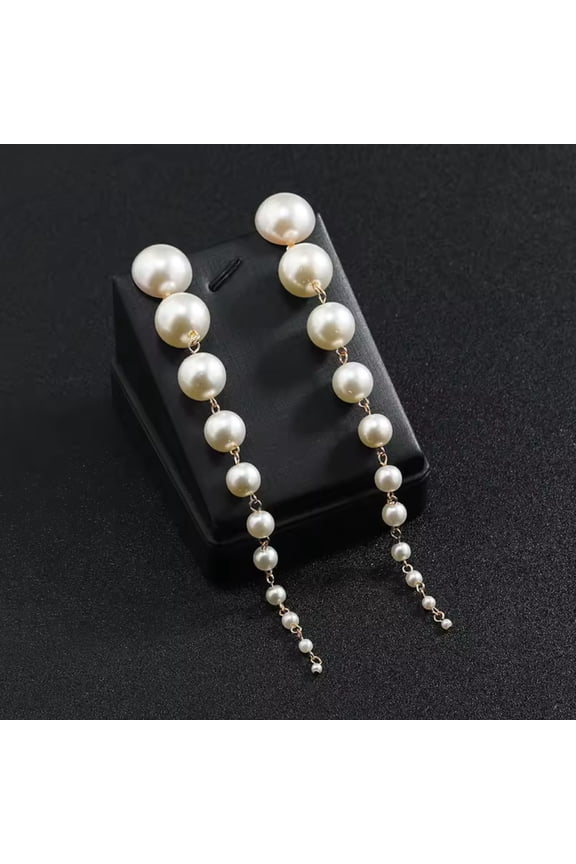 Elegant Women Long Drop Shoulder-Duster Faux Pearl Chain Fashion Jewelry Earrings