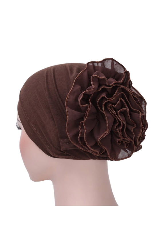 Elegant Women Floral Headwear Ruffle Hat Scarf Wrap Cap for Fashionable Sun