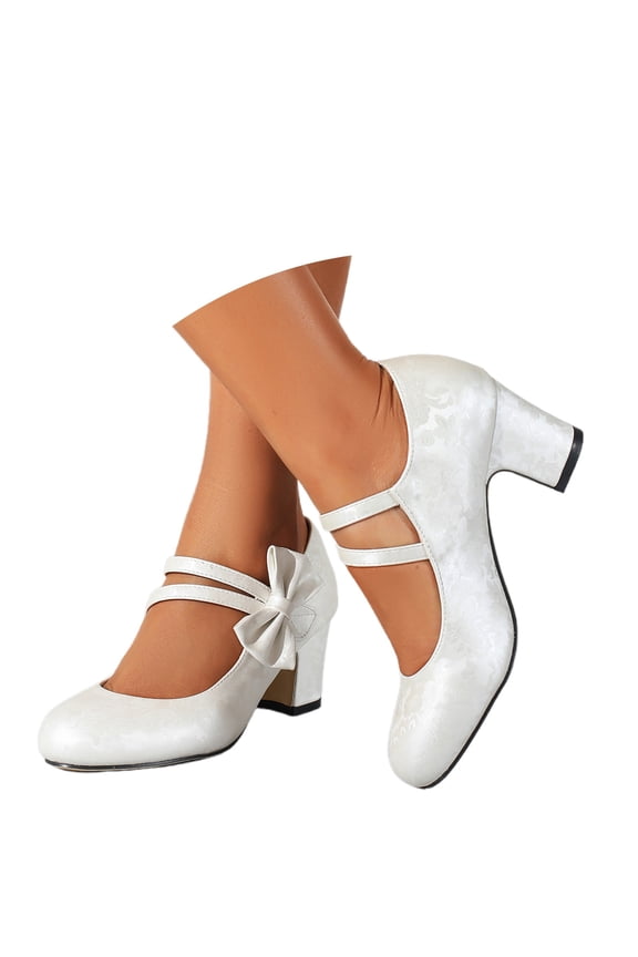 Elegant Women Heels Ankle Strap Pumps High Heels for Elegant Classic Round Toe High Heel With Floral Embossed Pattern For Casual Fashion Outfits