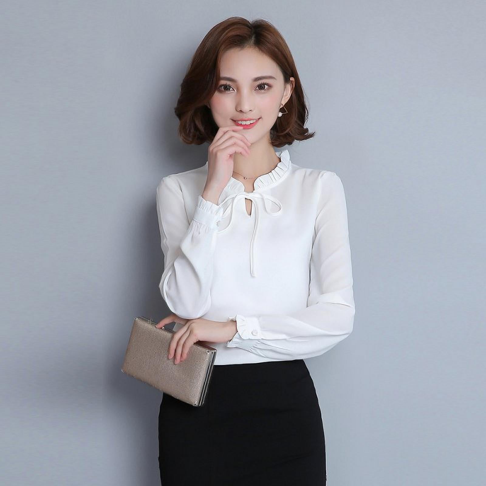 Women Chiffon Blouse Elegant Lace White Work Shirts Long Sleeve Solid  Casual Tops Female Women Clothes, Wish