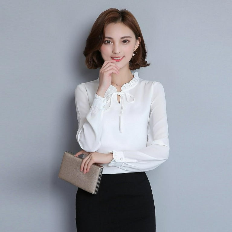 Elegant Women Long Sleeve Chiffon Shirt Tops Blouse OL Work Lady Career  Suit Top 