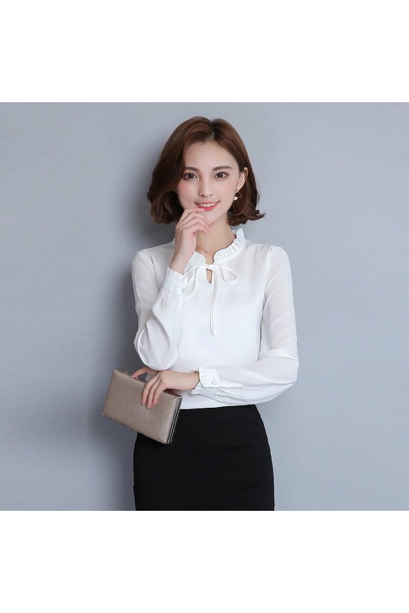 Elegant Women Long Sleeve Chiffon Shirt Tops Blouse OL Work Lady Career Suit Top