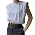 thumbnail image 1 of Elegant Women Padded Shoulder Tanks Sleeveless Solid Color Round Neck Top Casual Style Pullover, 1 of 7