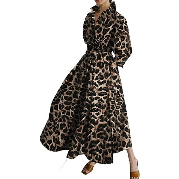 Elegant Women Plus Size Maxi Shirt Dress Long Sleeve Button Smocked Waist Loose Swing Long Dress with Pockets