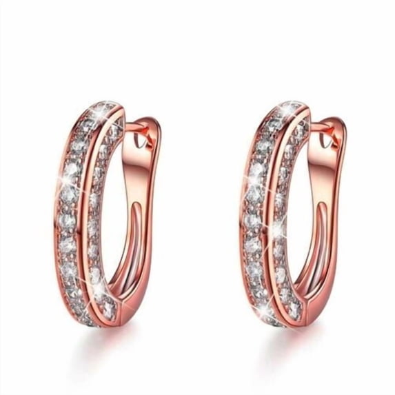 Elegant Women Rhinestone Silver Gold Rose Gold Color Hoop Earrings