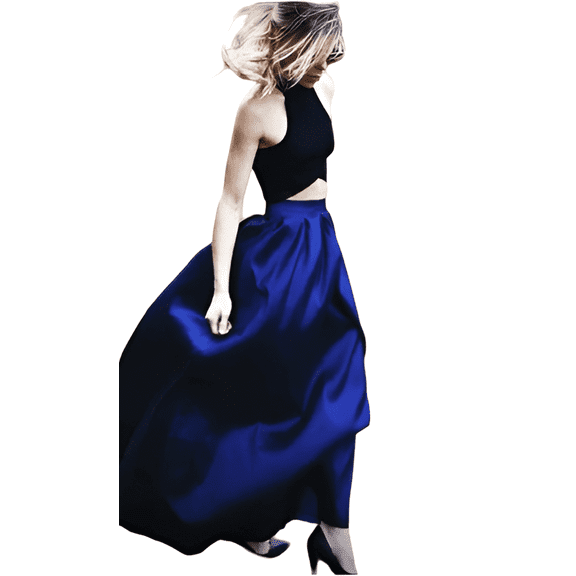 Elegant Women Royal Blue Taffeta Pleated Skirt with One Pocket – Perfect for Any Occasion